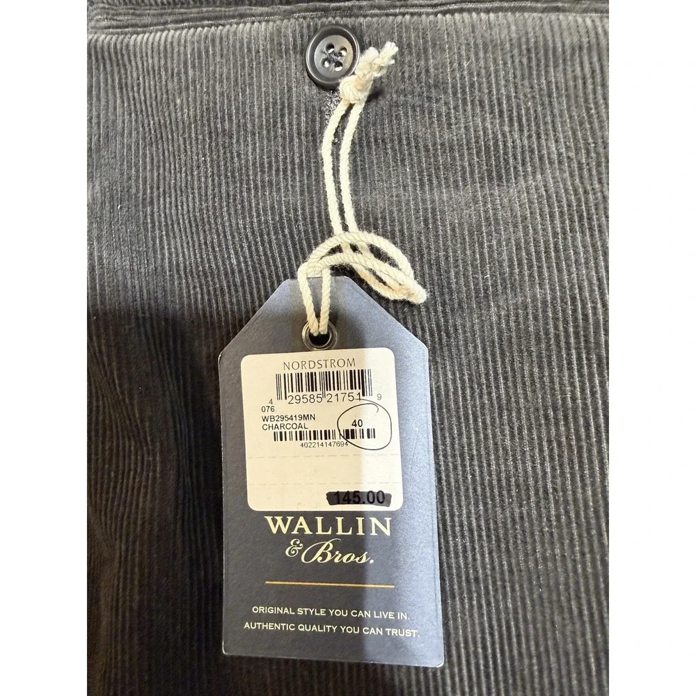 NWT Wallin & Bros Corduroy Pants Mens 40 Charcoal Gray Unhemmed Nordstrom